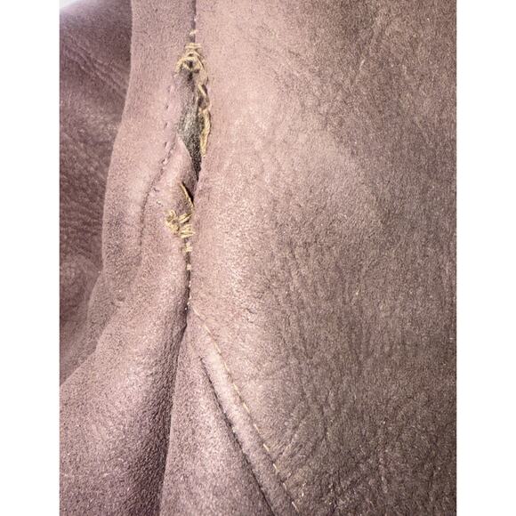 VTG Women’s Double-Breasted Suede Shearling sheepskin Long Brown Coat Size 12 - Picture 5 of 11